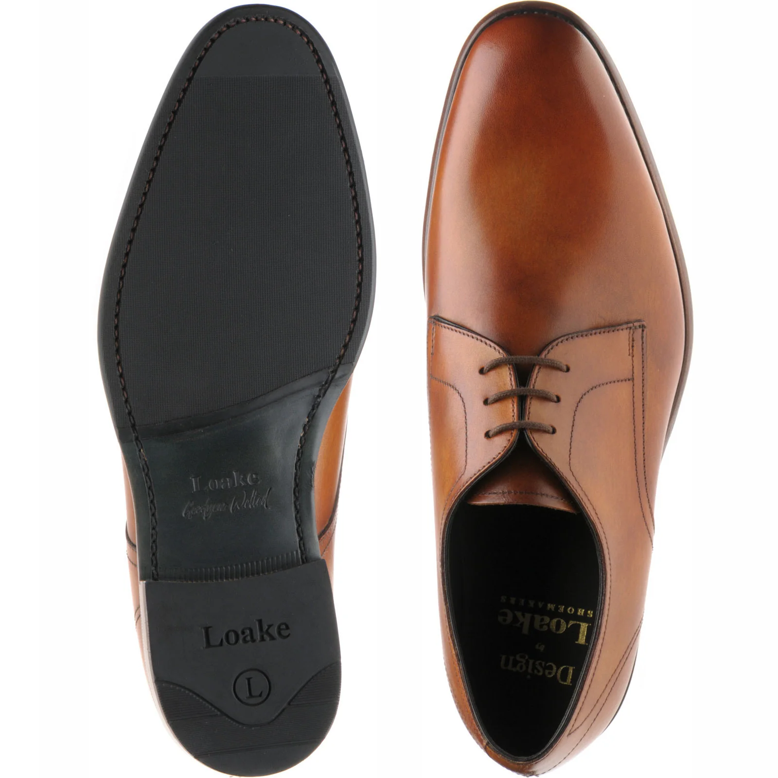 Loake Atherton mens hybrid-soled Derby shoes in tan calf - Image 3