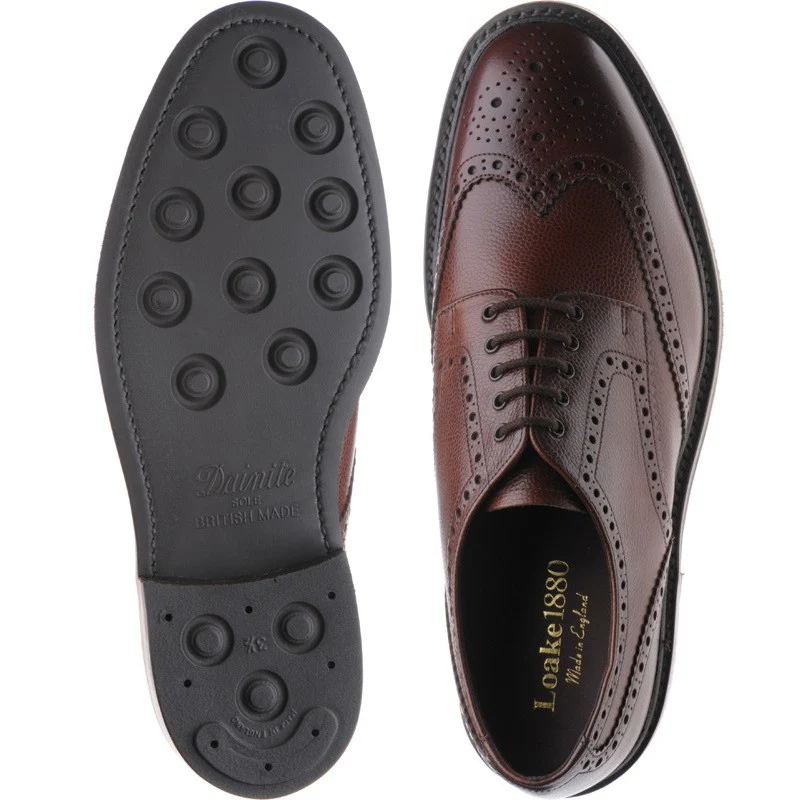 Loake Badminton 2 mens rubber-soled brogues in dark brown burnished grain - Image 3