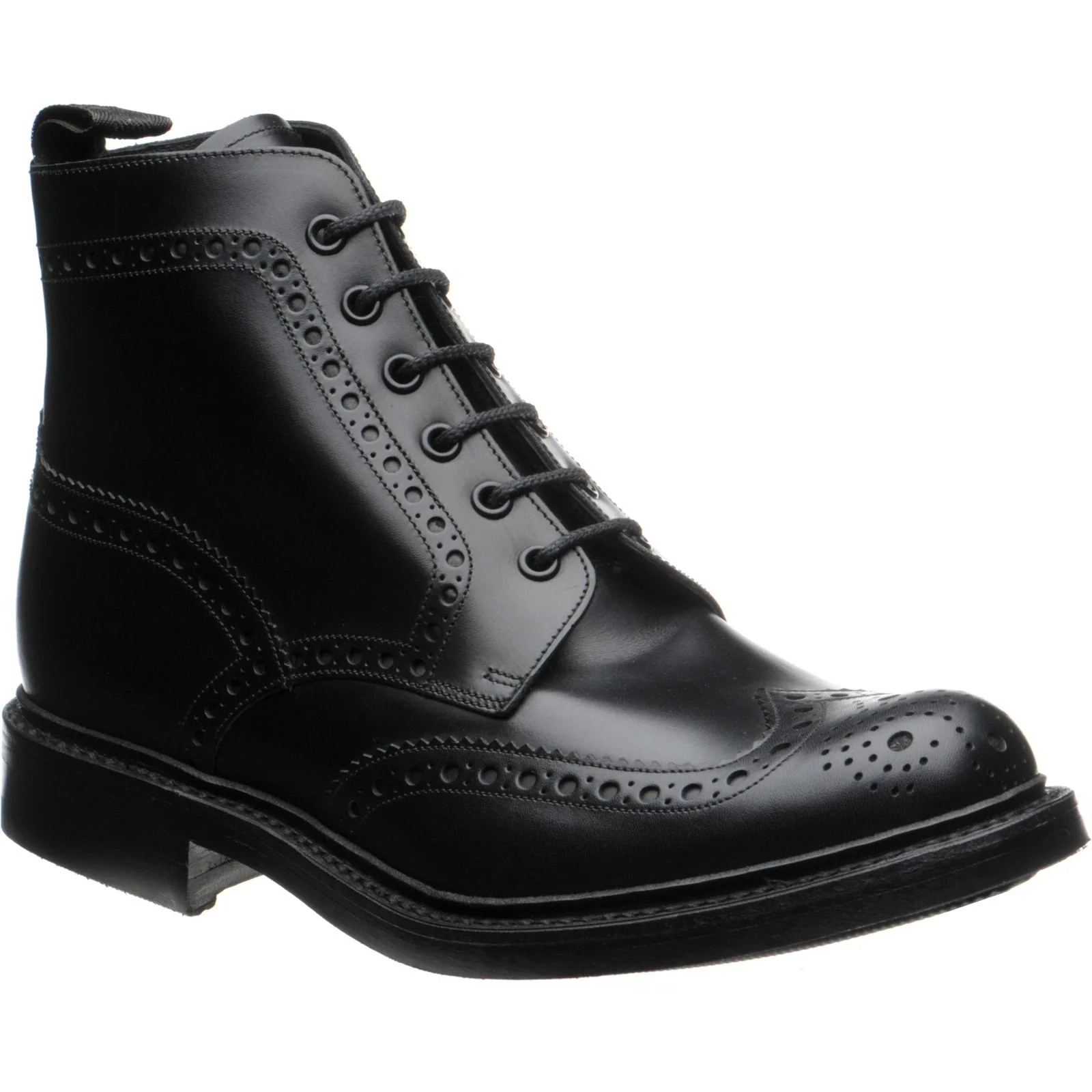 Loake Bedale mens rubber-soled brogue boots in black calf (second)