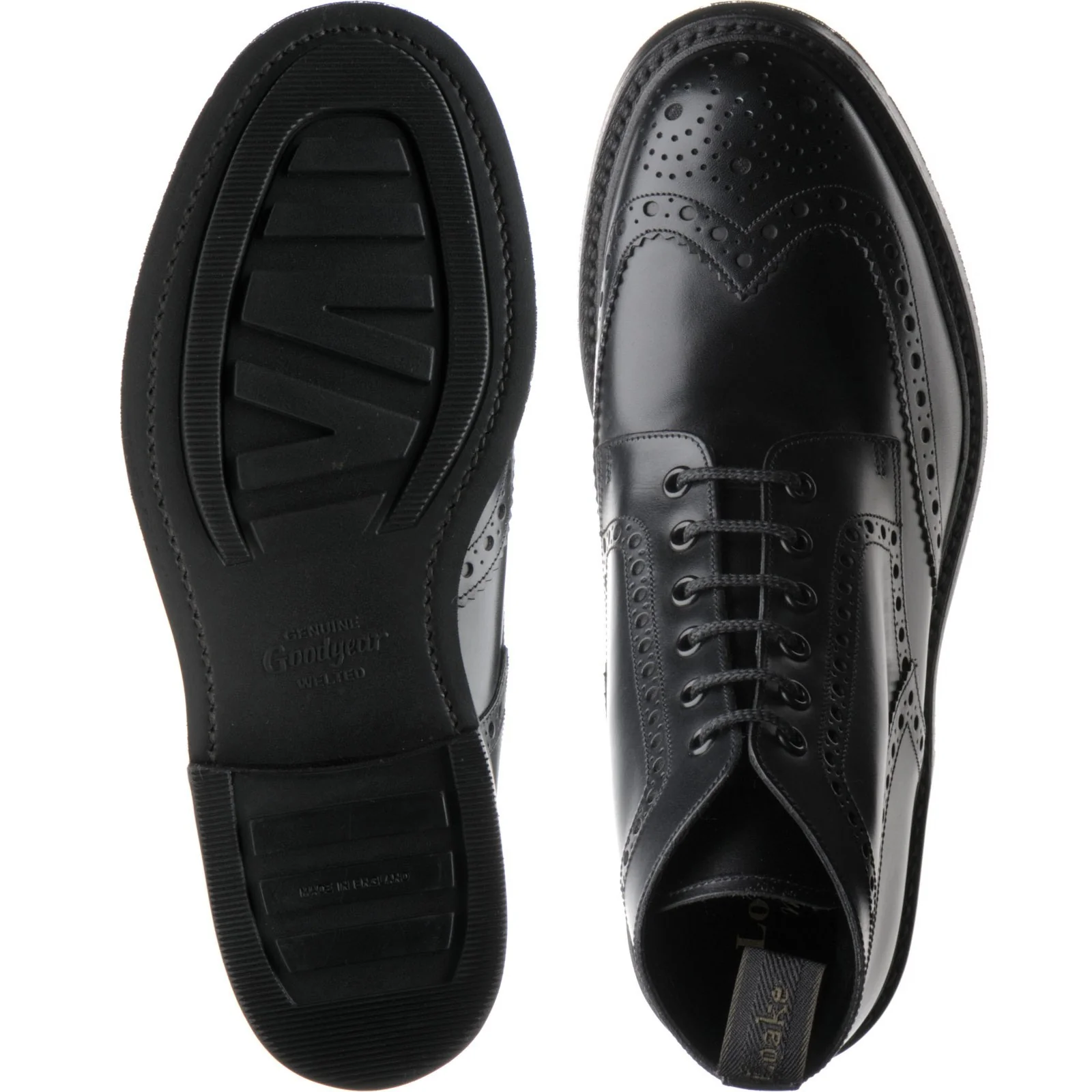 Loake Bedale mens rubber-soled brogue boots in black calf (second) - Image 3