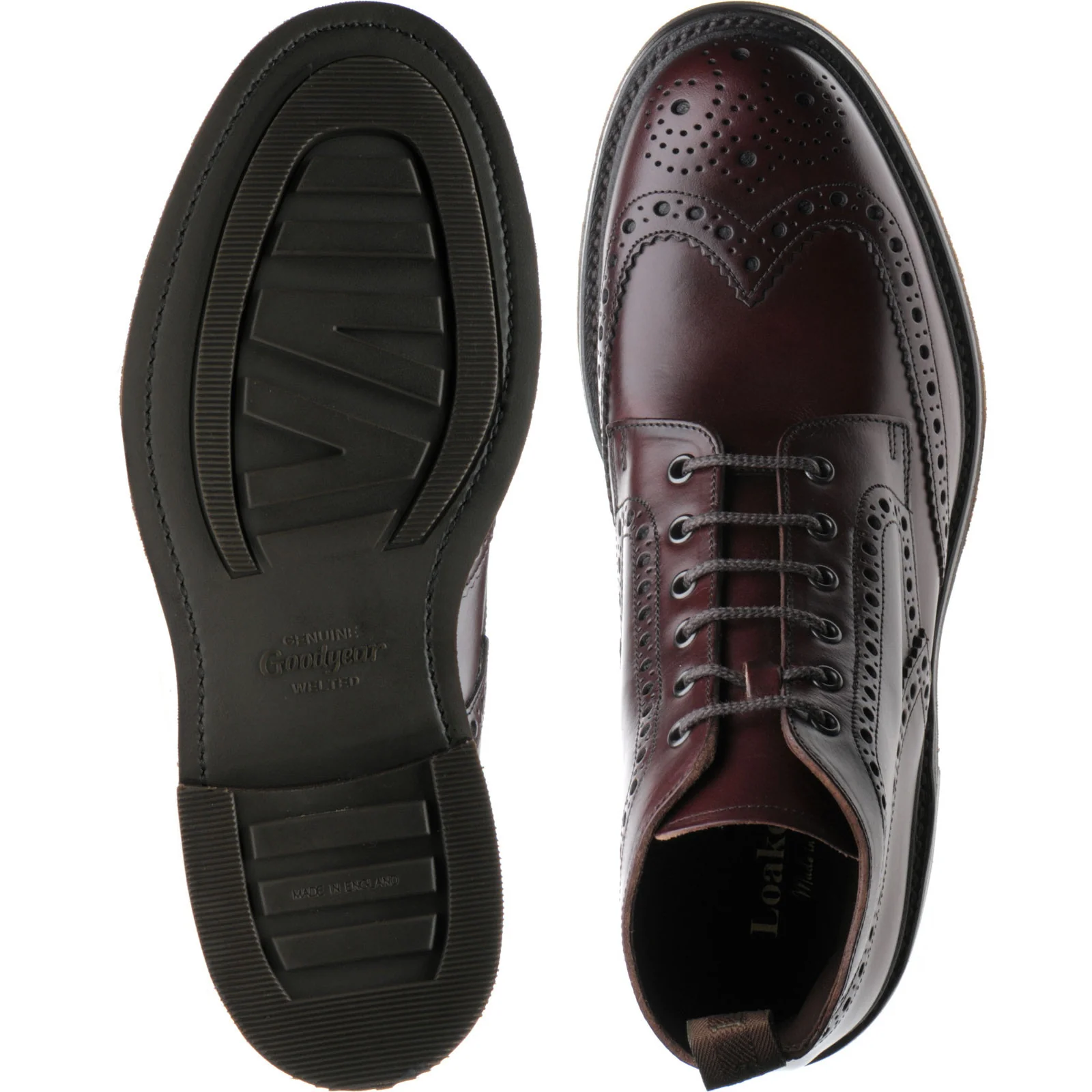 Loake Bedale mens rubber-soled brogue boots in burgundy chromexcel - Image 3