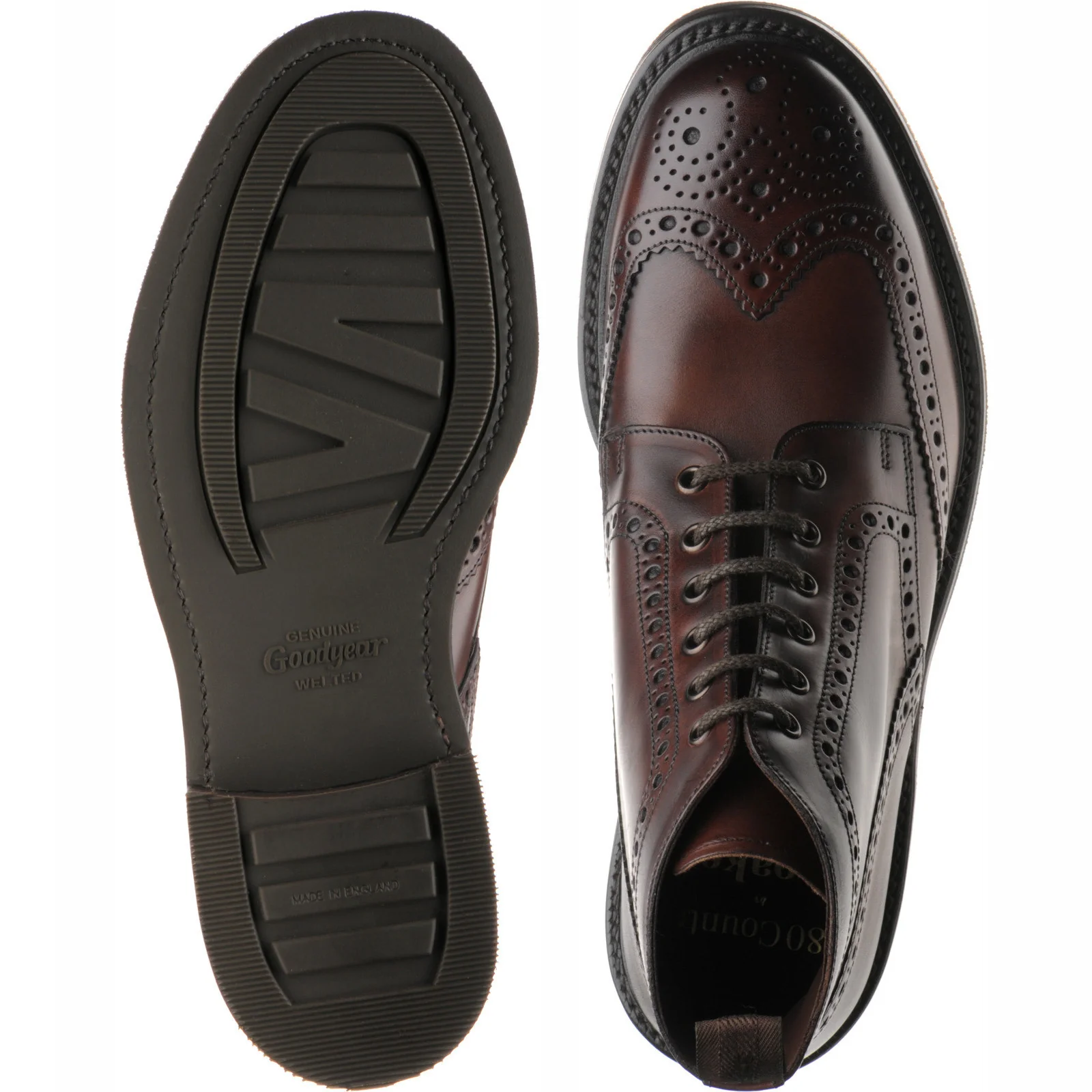 Loake Bedale mens rubber-soled brogue boots in dark brown calf - Image 3