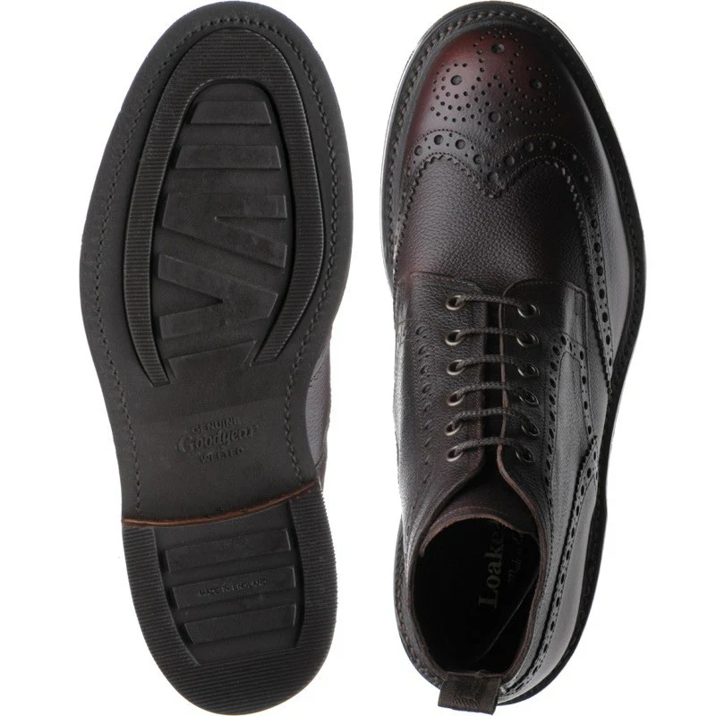 Loake Bedale mens rubber-soled brogue boots in mahogany grain - Image 3