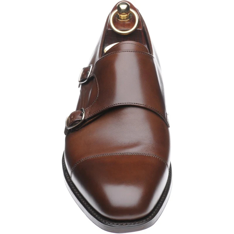Loake Cannon mens double monk shoes in dark brown calf - Image 2