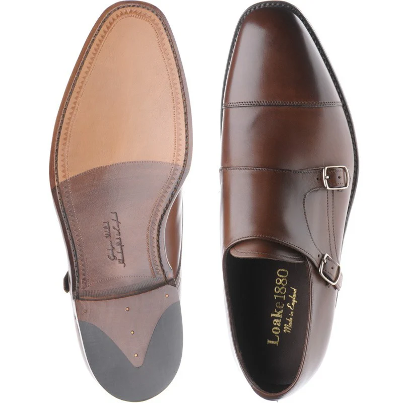 Loake Cannon mens double monk shoes in dark brown calf - Image 3
