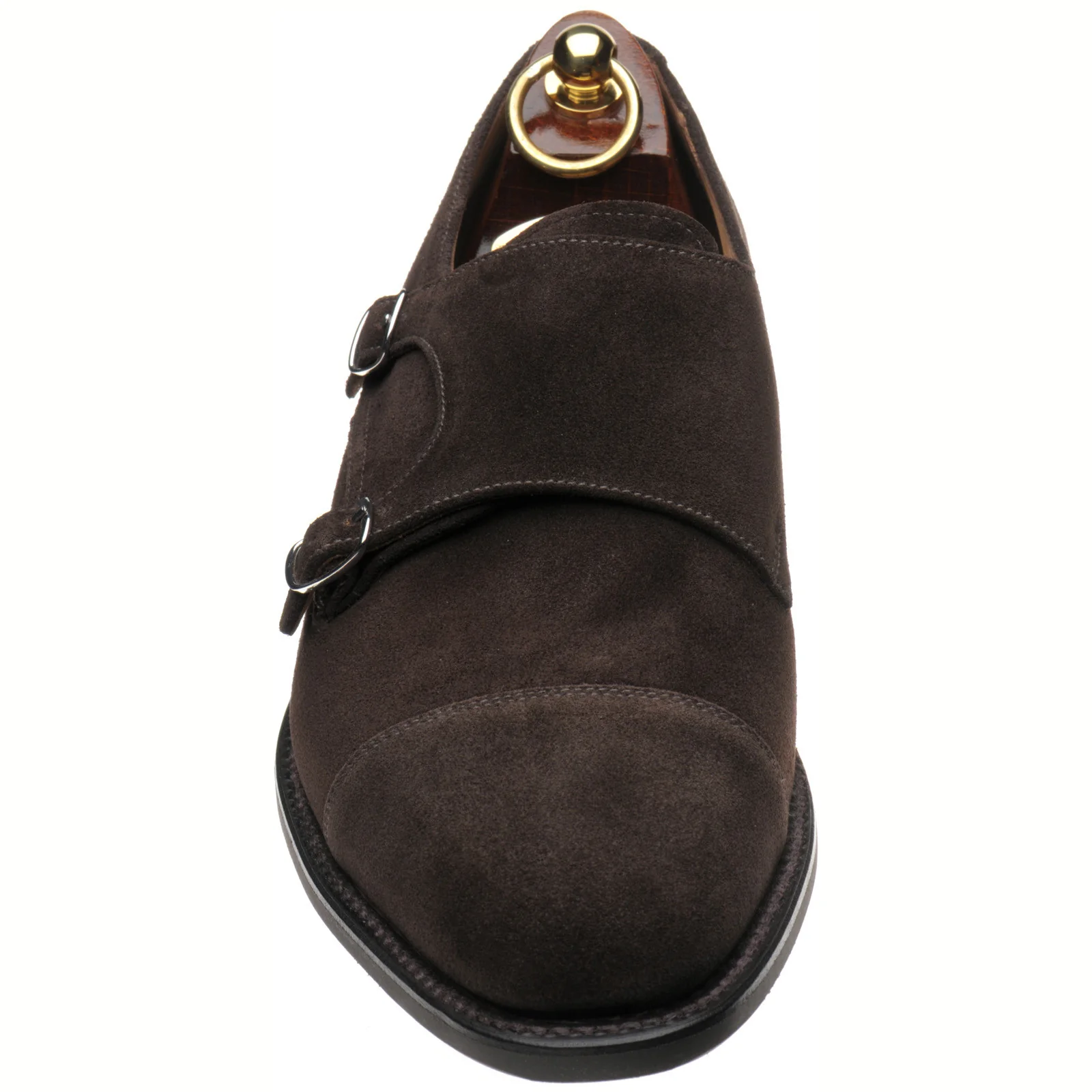 Loake Cannon (Rubber) mens rubber-soled monk shoes in dark brown suede - Image 2