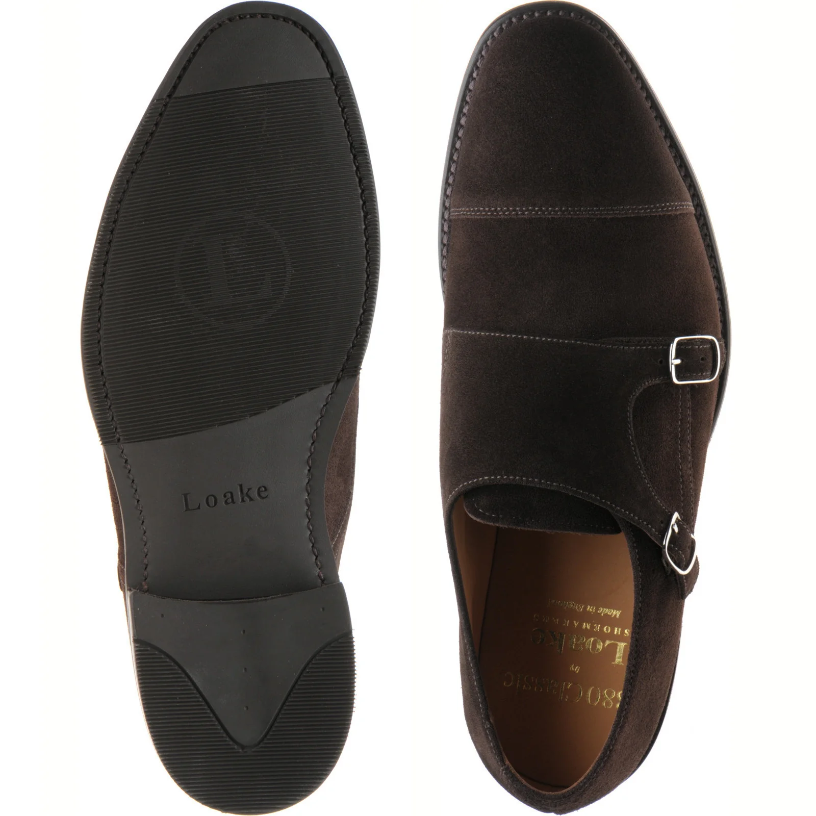 Loake Cannon (Rubber) mens rubber-soled monk shoes in dark brown suede - Image 3