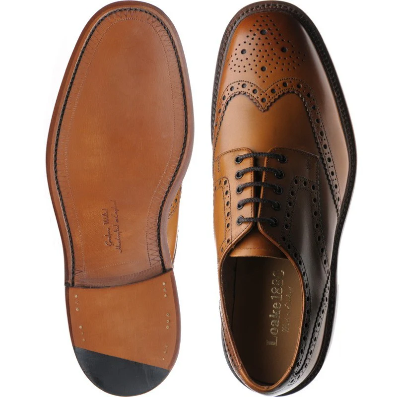 Loake Chester mens brogues in tan burnished calf (second) - Image 3