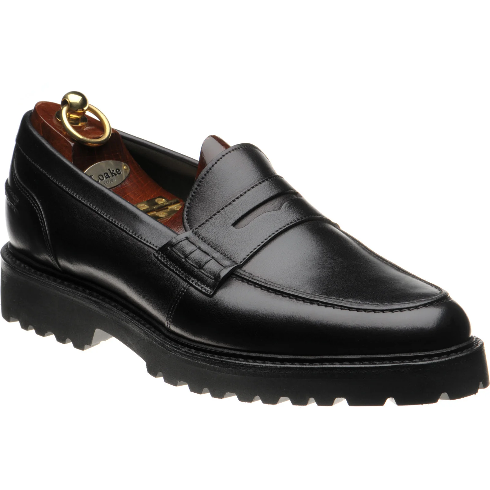 Loake Crux mens rubber-soled loafers in black calf (second)