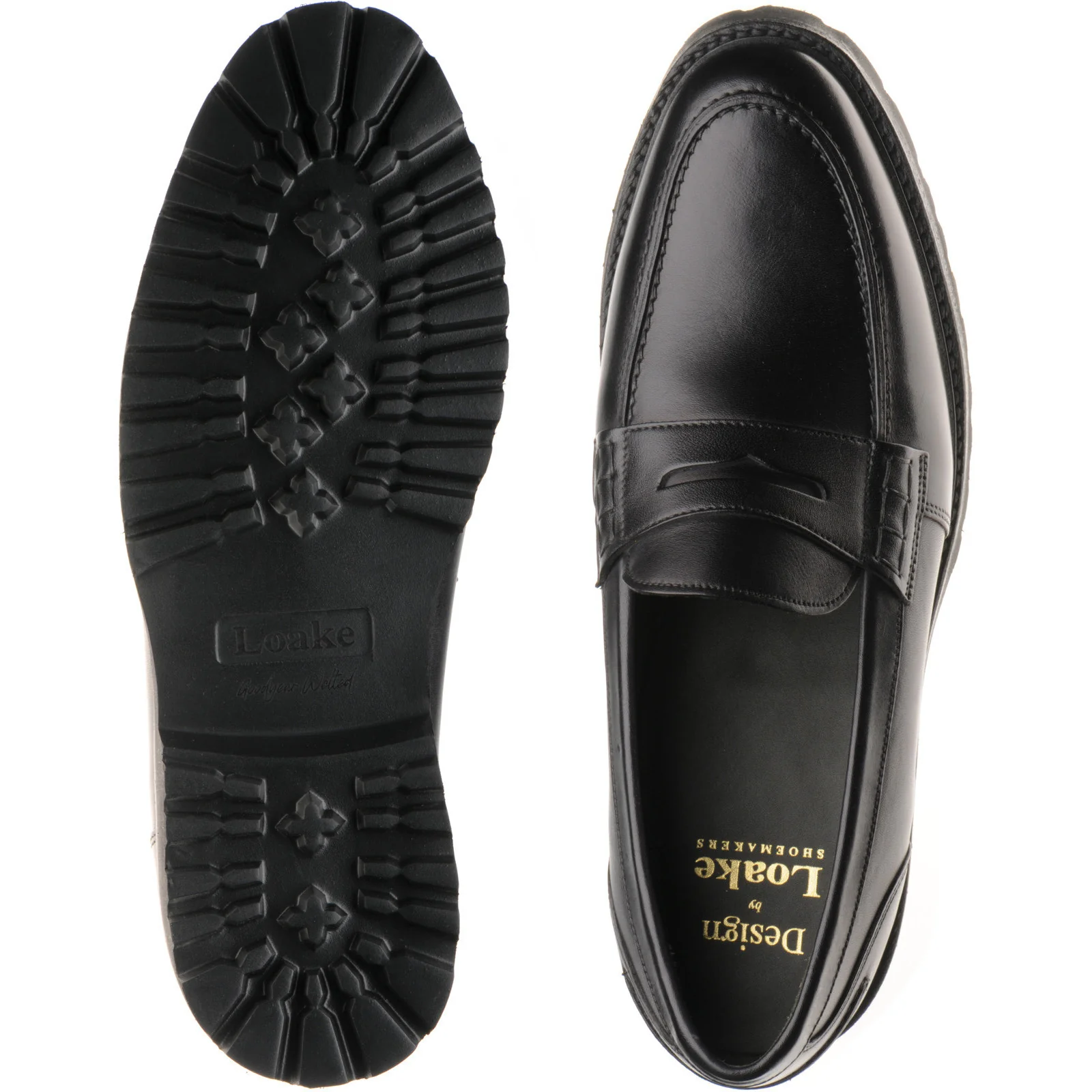 Loake Crux mens rubber-soled loafers in black calf (second) - Image 3