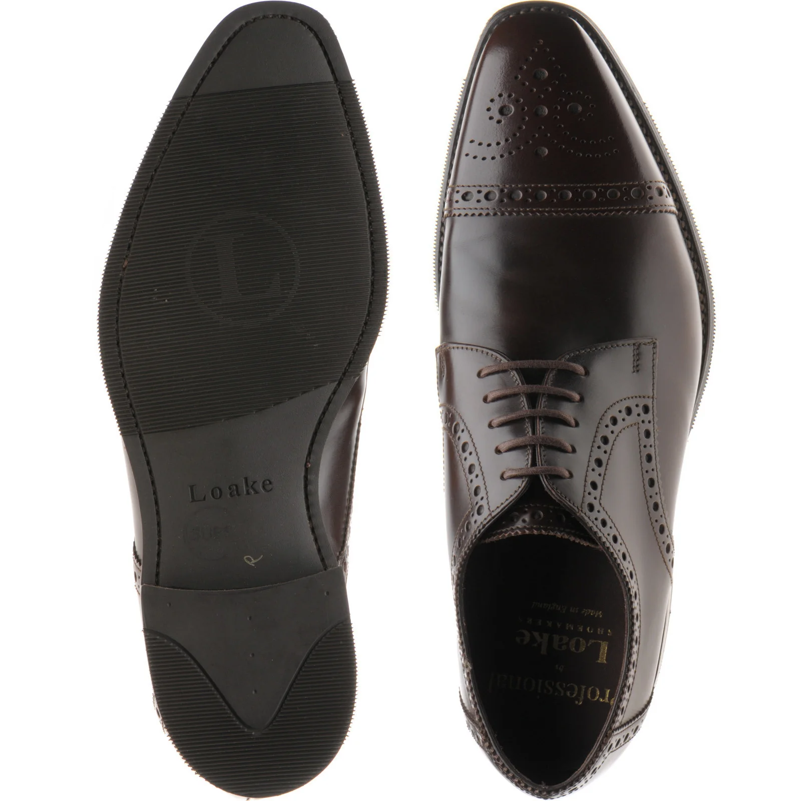 Loake Eldon mens rubber-soled semi-brogues in dark brown polished (second) - Image 3