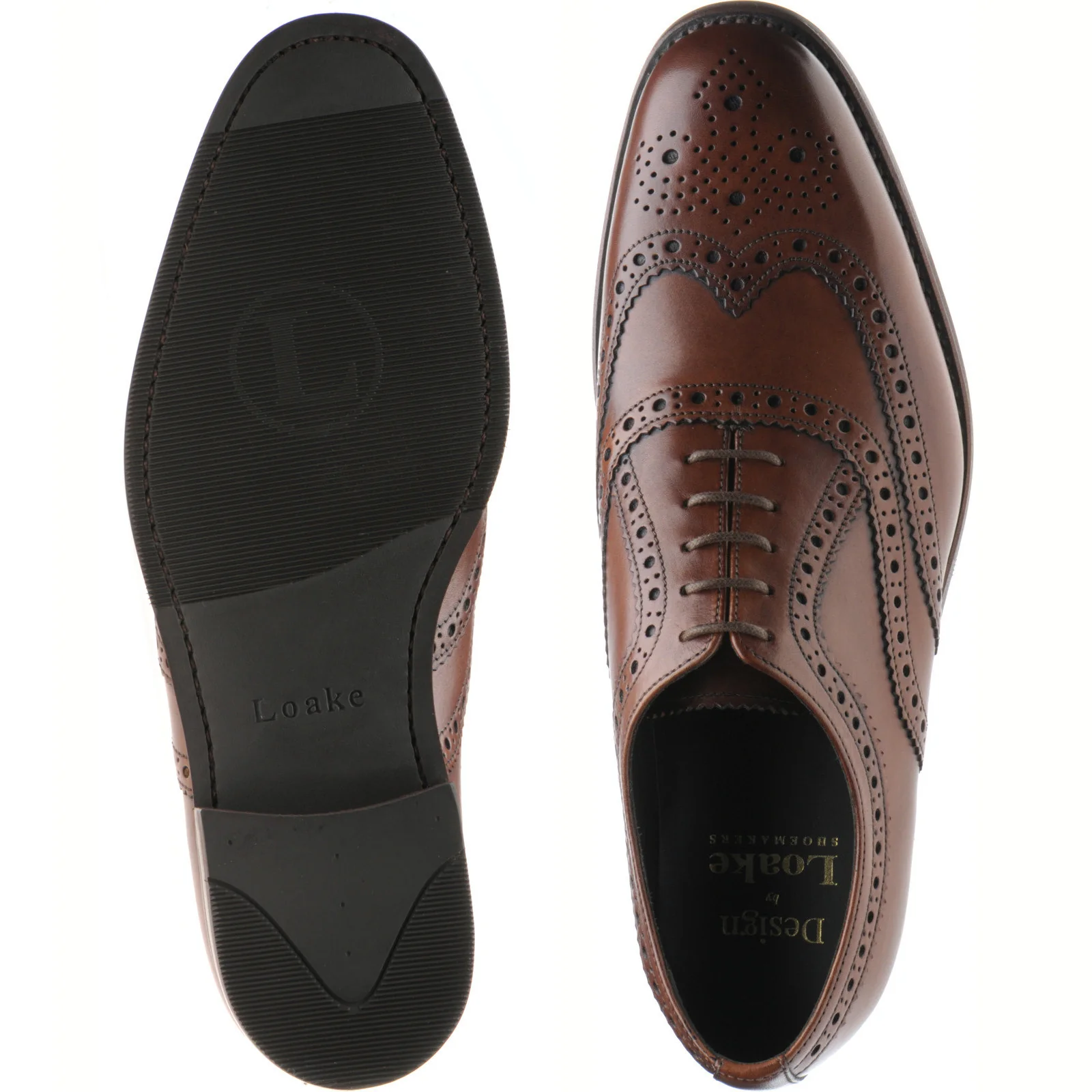 Loake Fearnley Rubber mens rubber-soled brogues in cedar calf (second) - Image 3