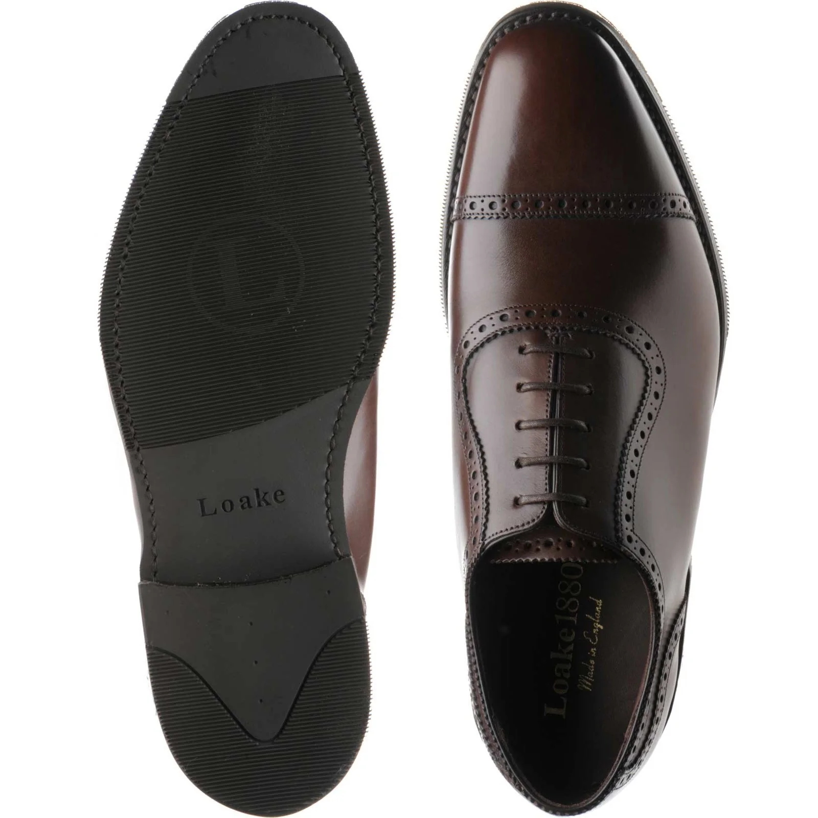 Loake Fleet mens rubber-soled semi-brogues in dark brown calf - Image 3