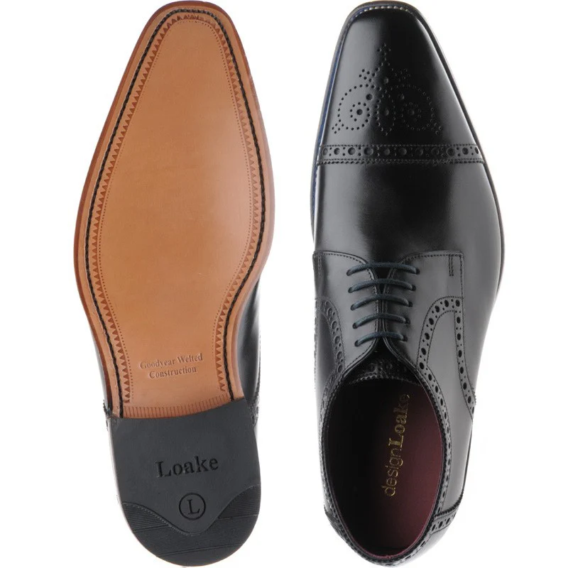 Loake Foley mens semi-brogues in black calf - Image 3