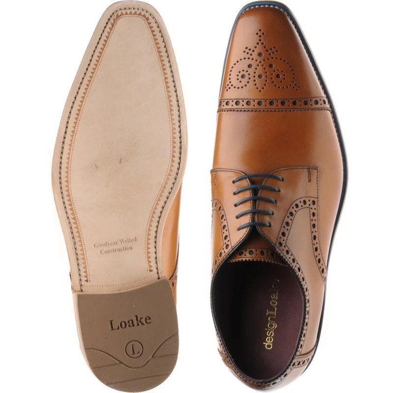 Loake Foley mens semi-brogues in tan calf - Image 3