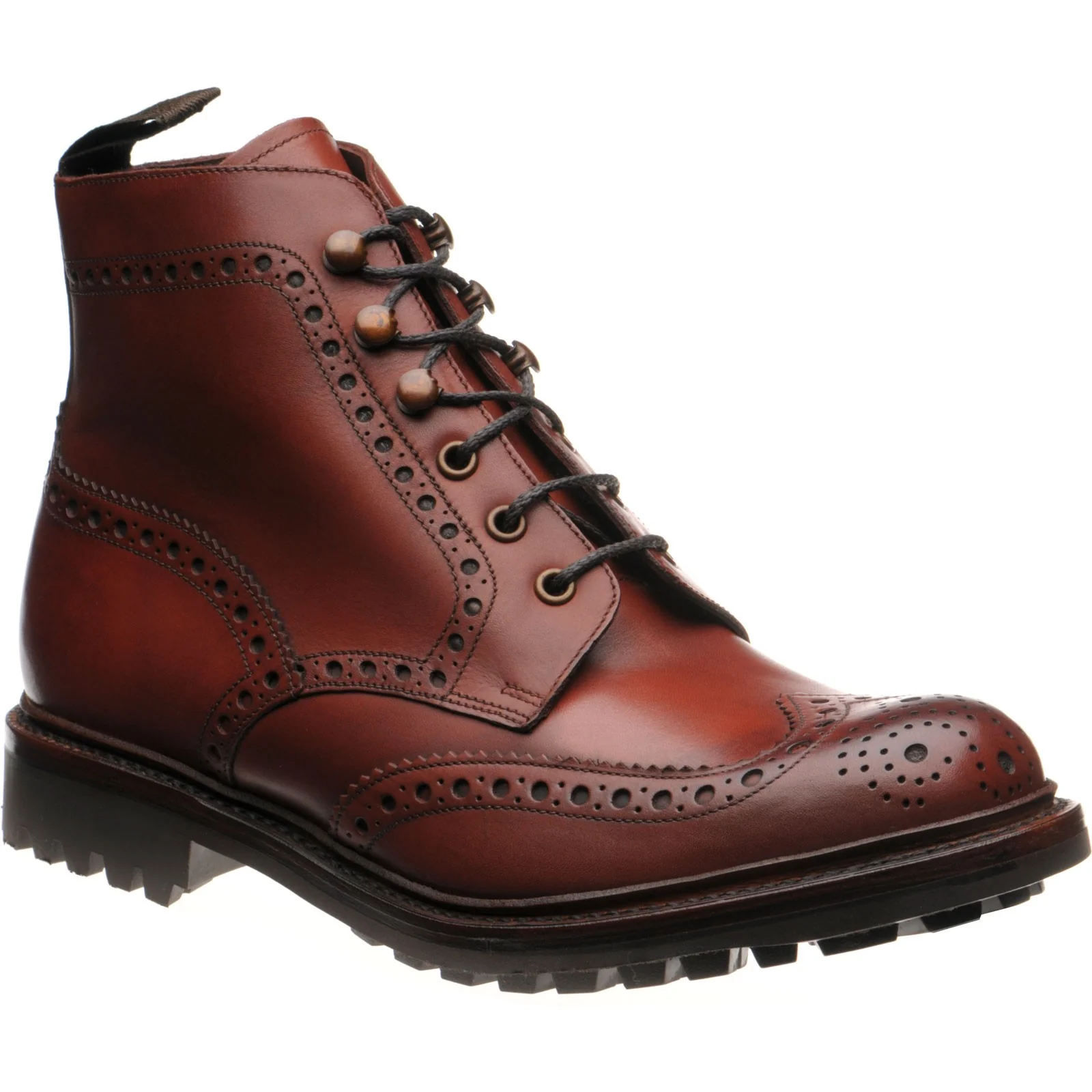 Loake Glendale mens rubber-soled brogue boots in conker calf (second)