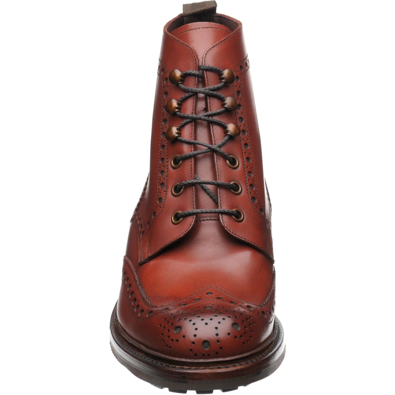 Loake Glendale mens rubber-soled brogue boots in conker calf (second) - Image 2