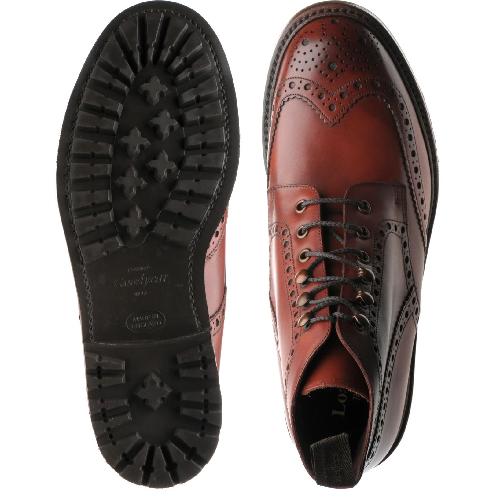 Loake Glendale mens rubber-soled brogue boots in conker calf (second) - Image 3