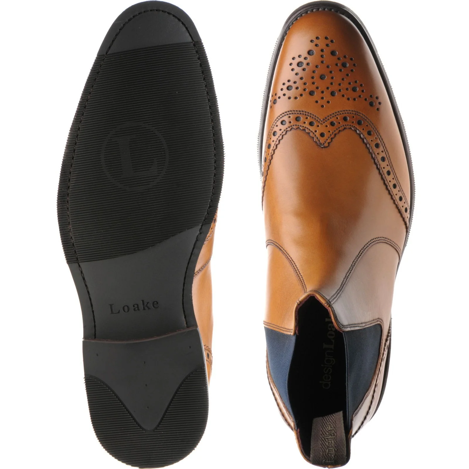 Loake Hoskins mens rubber-soled brogue boots in tan calf - Image 3