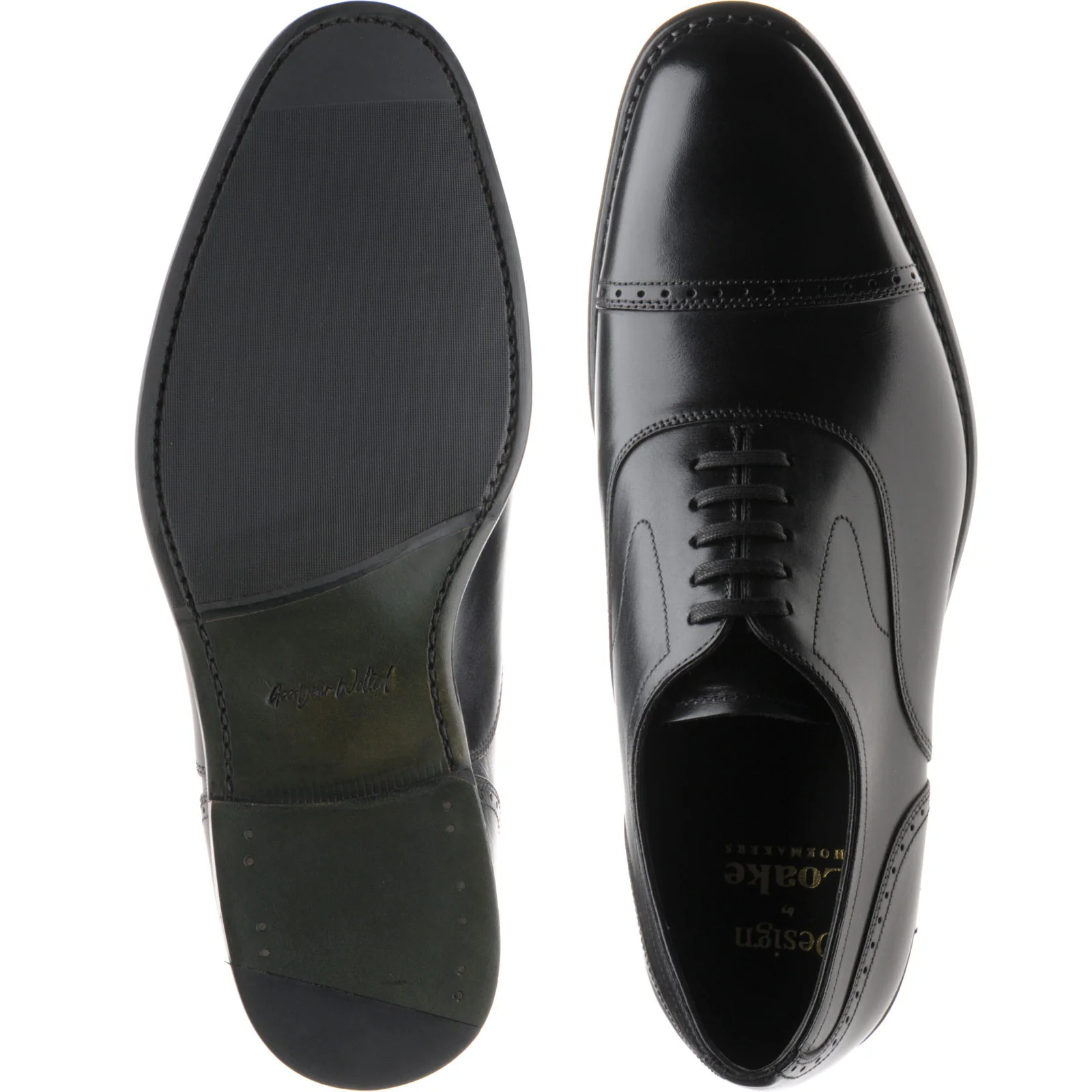 Loake Hughes mens hybrid-soled semi-brogues in black brush-painted calf - Image 3
