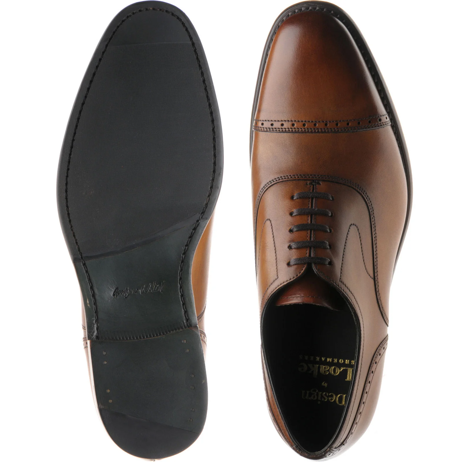 Loake Hughes mens hybrid-soled semi-brogues in chestnut brush-painted calf - Image 3