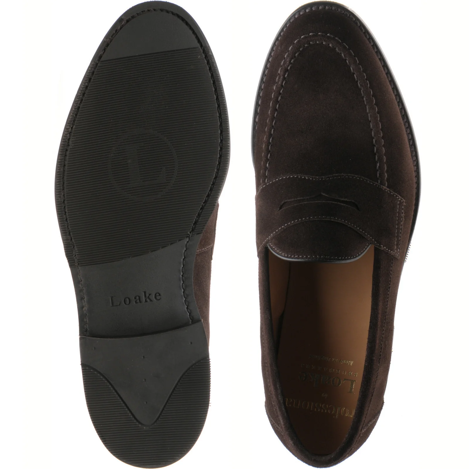 Loake Imperial Rubber mens rubber-soled loafers in dark brown suede (second) - Image 3