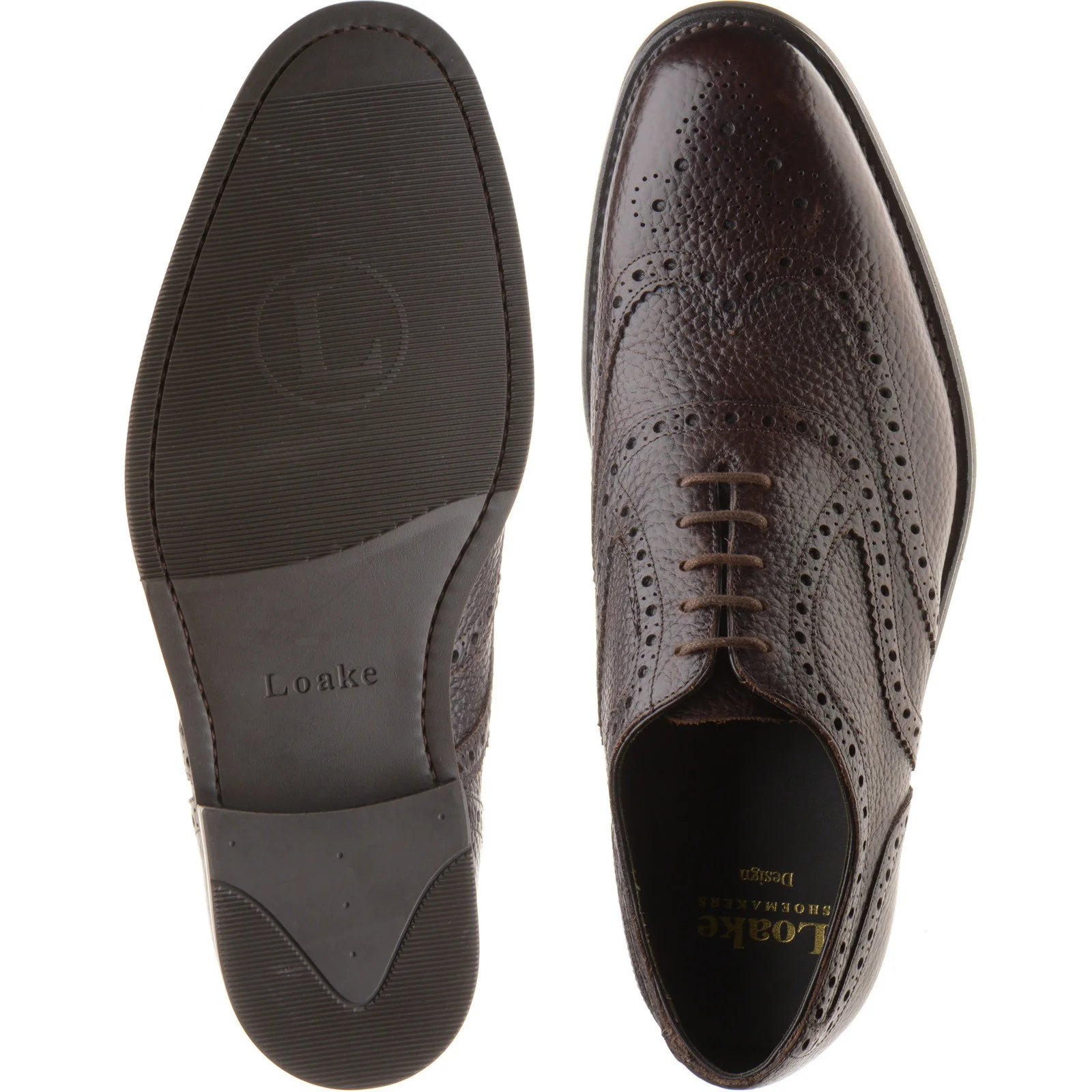 Loake Kerridge mens rubber-soled brogues in dark brown grain (second) - Image 3