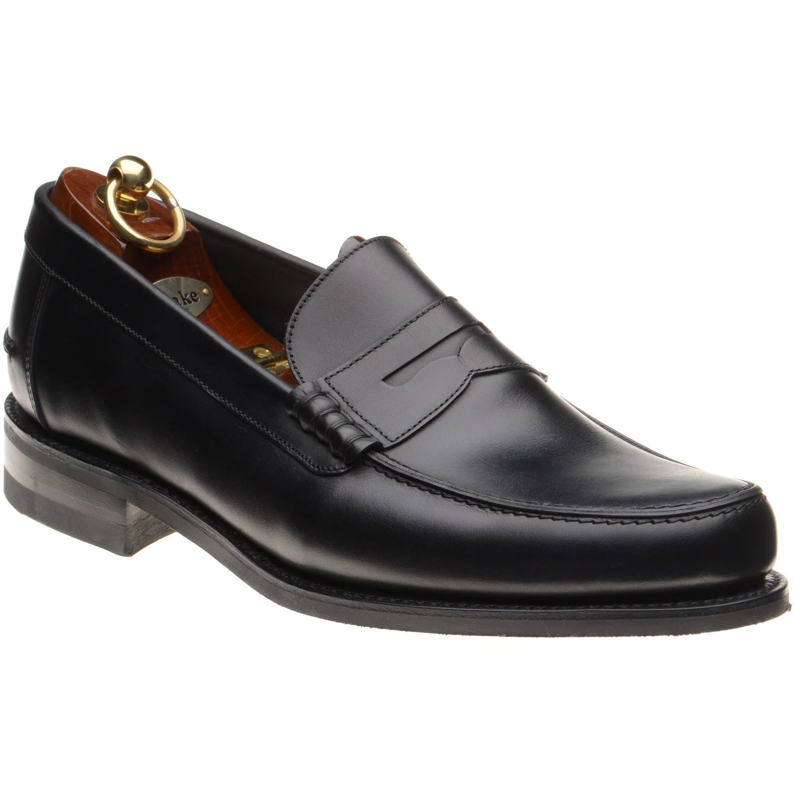 Loake Kingscliffe mens rubber-soled loafers in black calf (second)