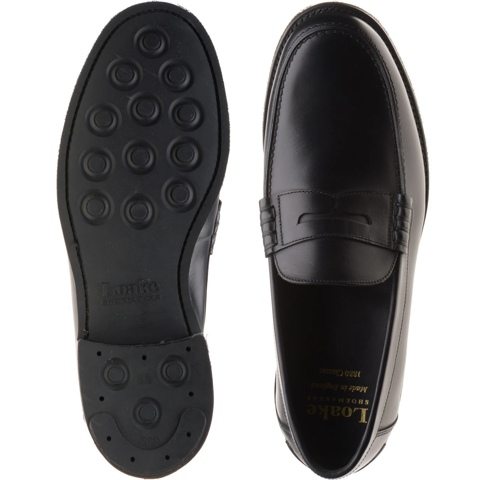 Loake Kingscliffe mens rubber-soled loafers in black calf (second) - Image 3
