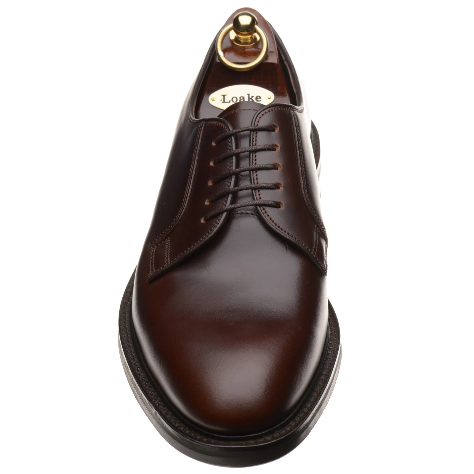 Loake Leyburn mens rubber-soled Derby shoes in dark brown oiled calf (second) - Image 2