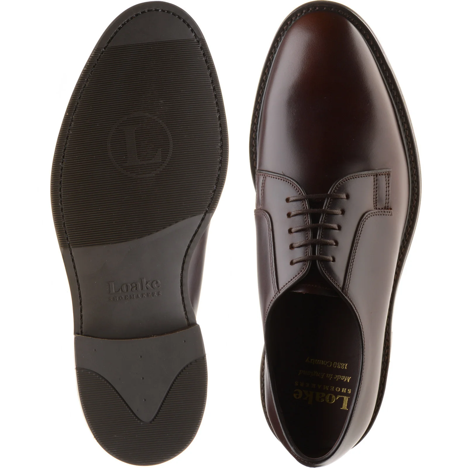 Loake Leyburn mens rubber-soled Derby shoes in dark brown oiled calf (second) - Image 3