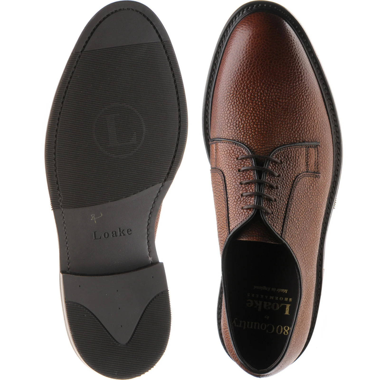 Loake Leyburn mens rubber-soled Derby shoes in mahogany grain (second) - Image 3