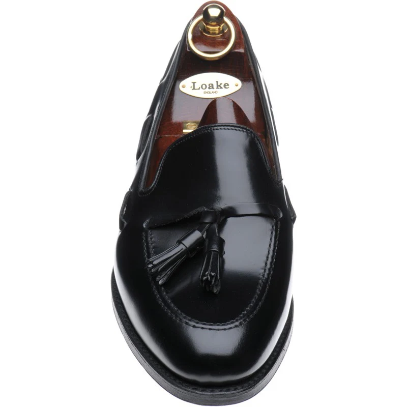 Loake Lincoln mens tasselled loafers in black polished (second) - Image 2