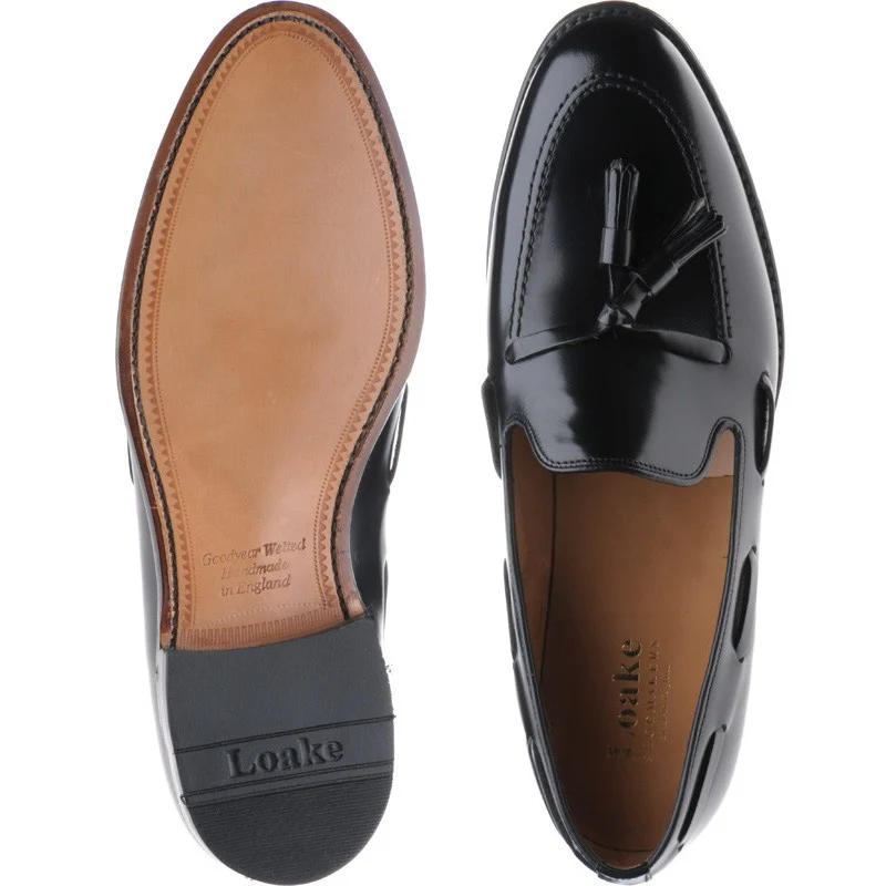 Loake Lincoln mens tasselled loafers in black polished (second) - Image 3