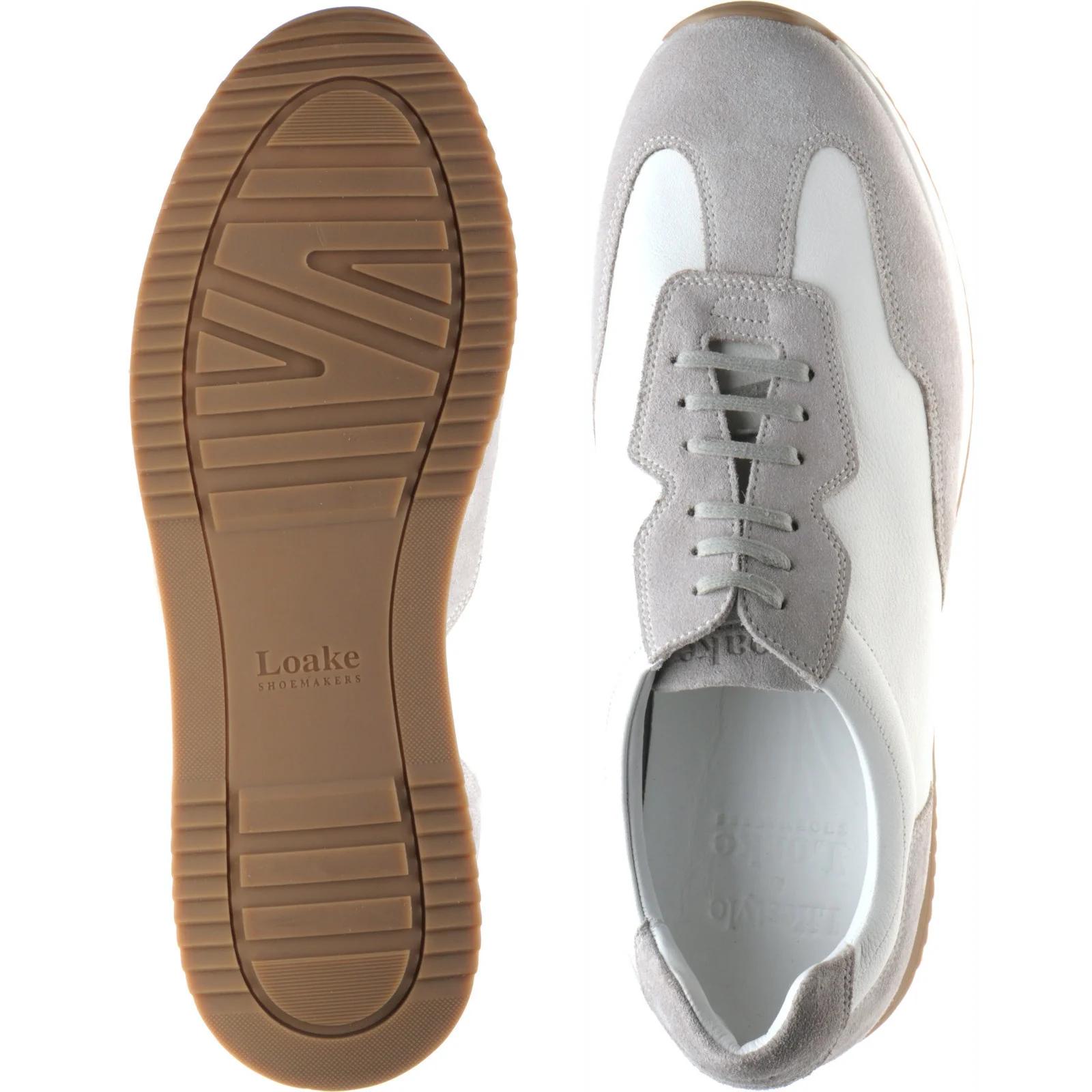 Loake Linford mens rubber-soled in white calf and grey suede (second) - Image 3