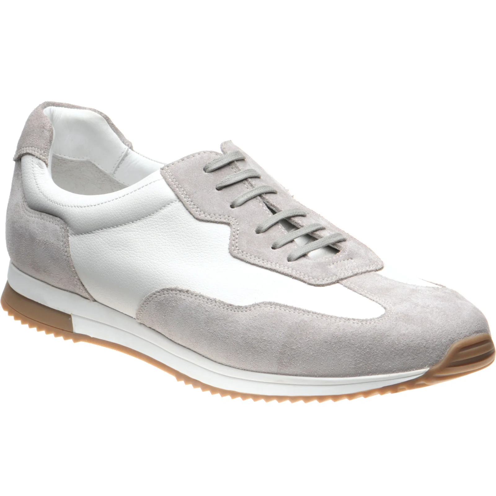 Loake Linford mens rubber-soled trainers in white calf and grey suede