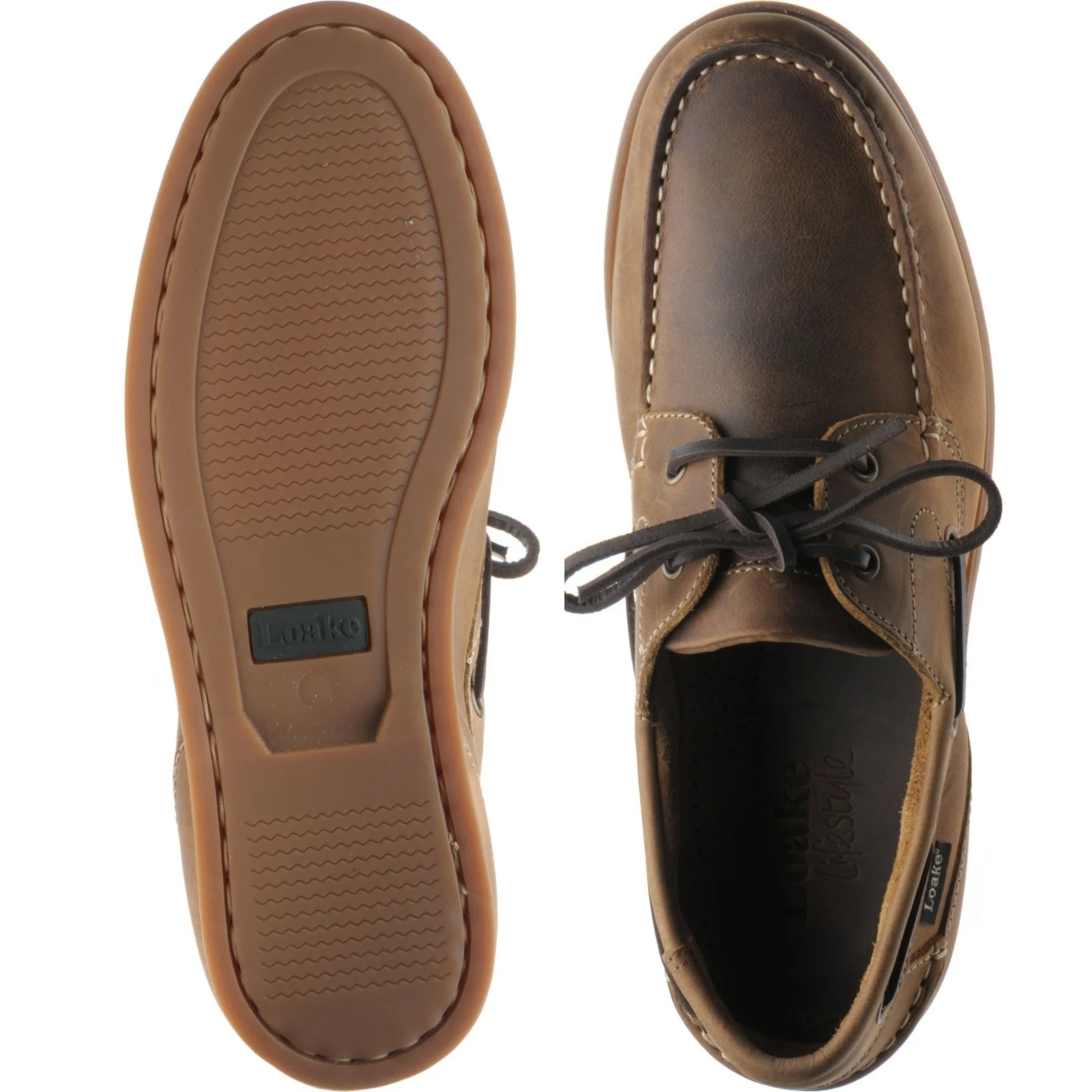 Loake Lymington mens rubber-soled deck shoes in brown nubuck (second) - Image 3