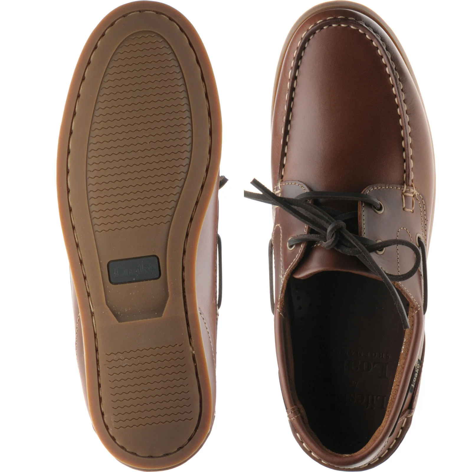Loake Lymington mens rubber-soled deck shoes in brown waxy - Image 3