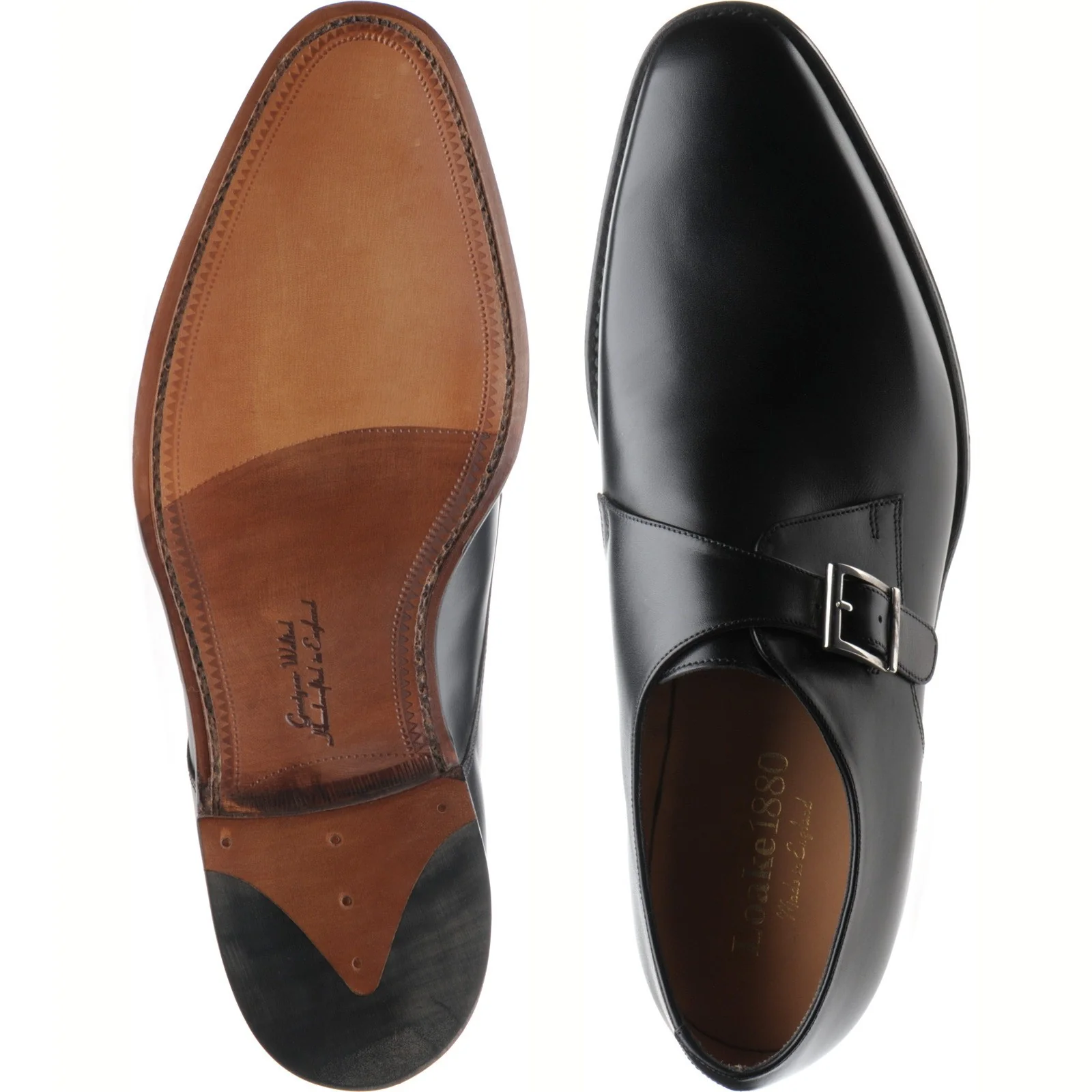Loake Medway mens monk shoes in black calf (second) - Image 3