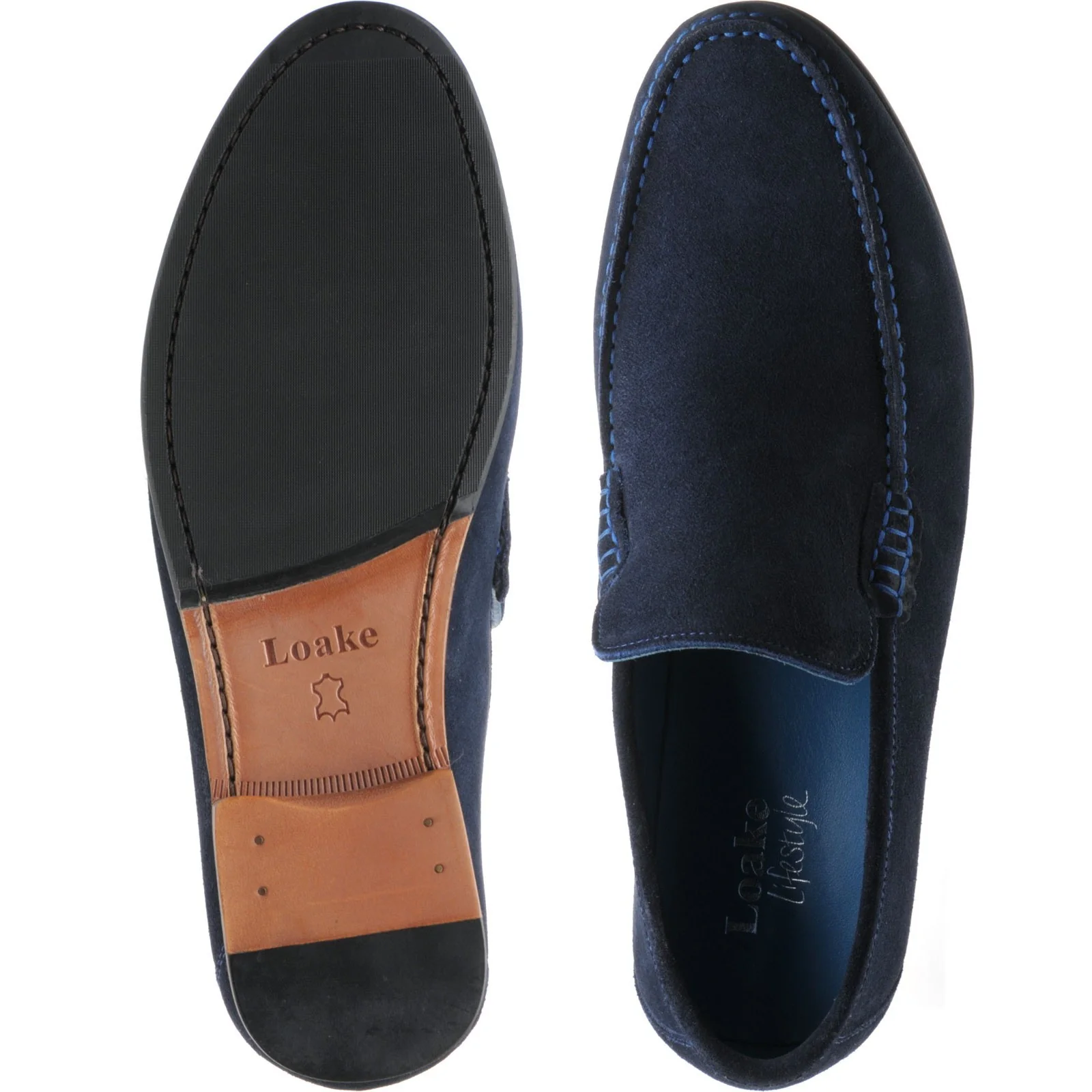 Loake Nicholson mens hybrid-soled loafers in navy suede - Image 3