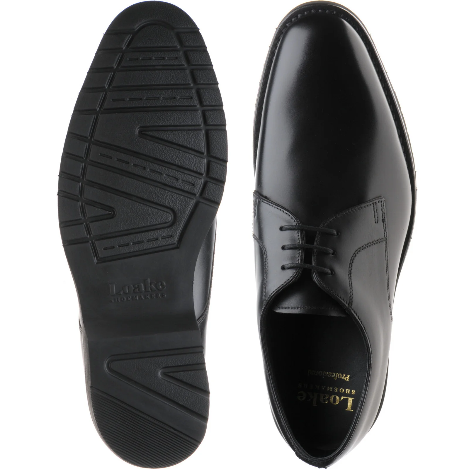Loake Orson mens rubber-soled Derby shoes in black calf (second) - Image 3