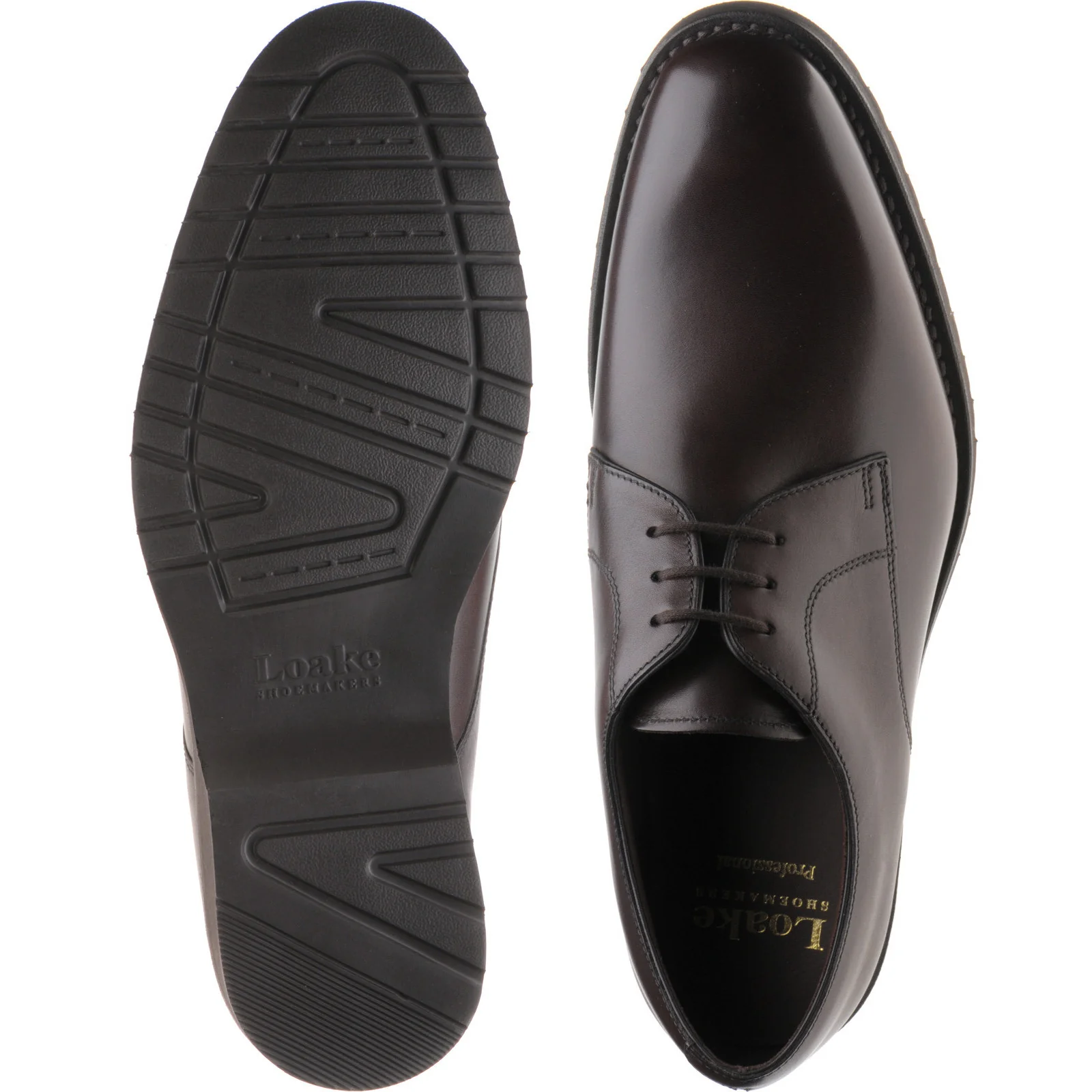 Loake Orson mens rubber-soled Derby shoes in dark brown calf (second) - Image 3