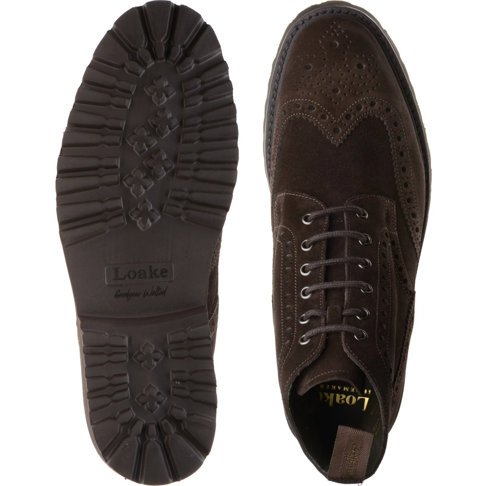 Loake Pegasus mens rubber-soled brogue boots in dark brown suede - Image 3