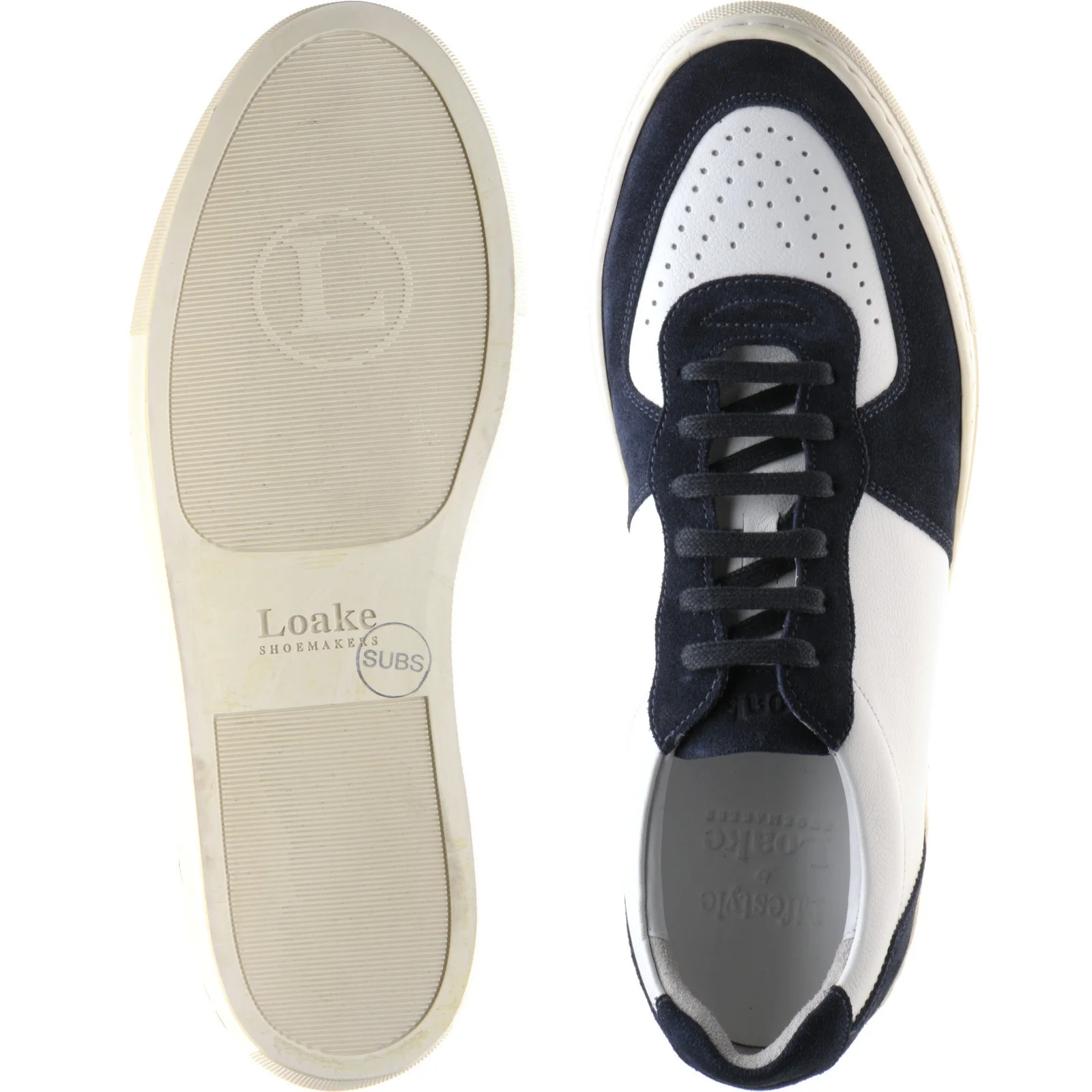 Loake Rush mens rubber-soled in white calf and navy suede (second) - Image 3