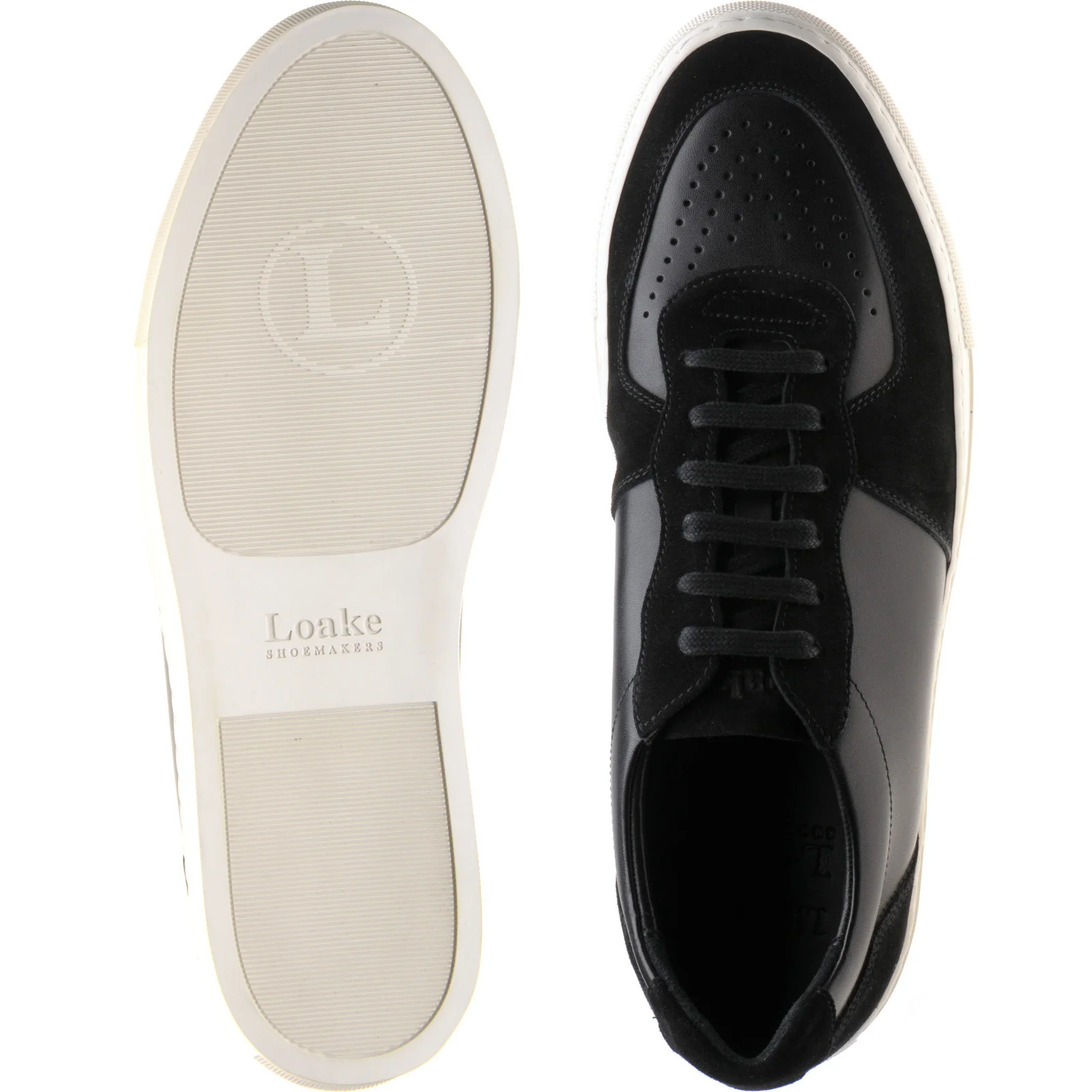 Loake Rush mens rubber-soled trainers in black calf and black suede (second) - Image 3