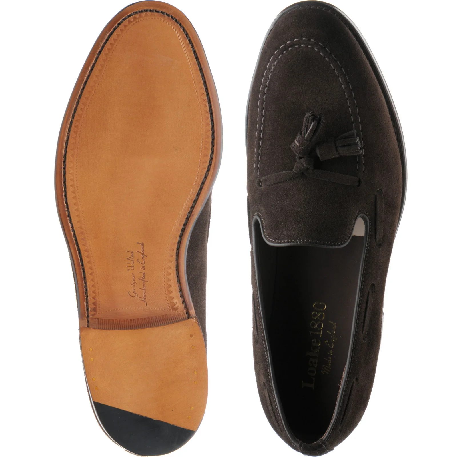 Loake Russell mens tasselled loafers in choc brown suede - Image 3