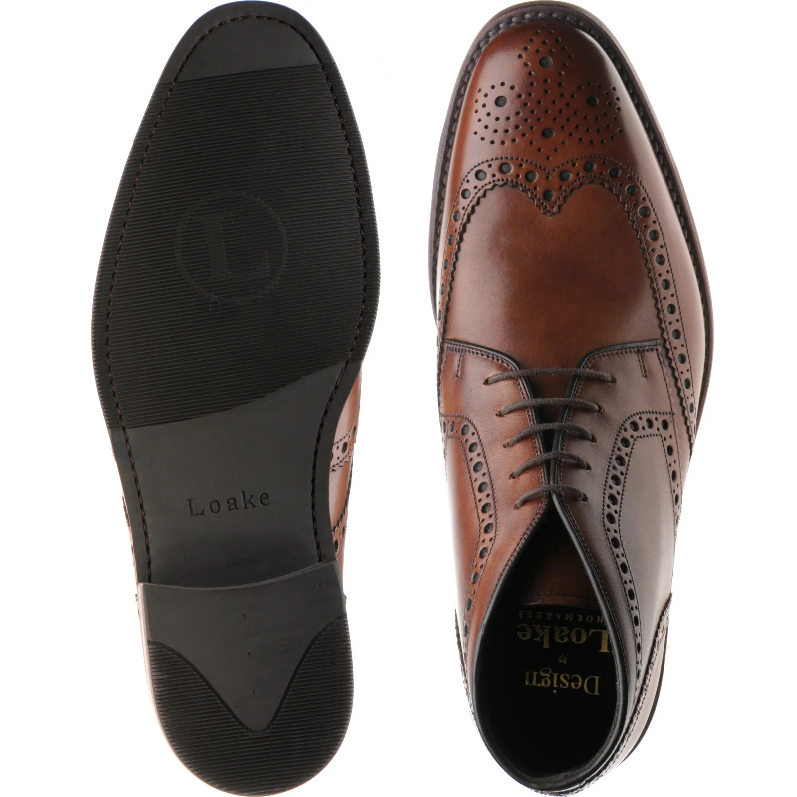 Loake Sywell mens rubber-soled brogue boots in cedar calf (second) - Image 3