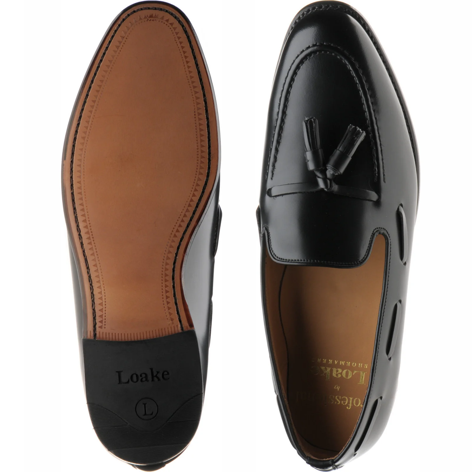 Loake Utah mens tasselled loafers in black calf - Image 3