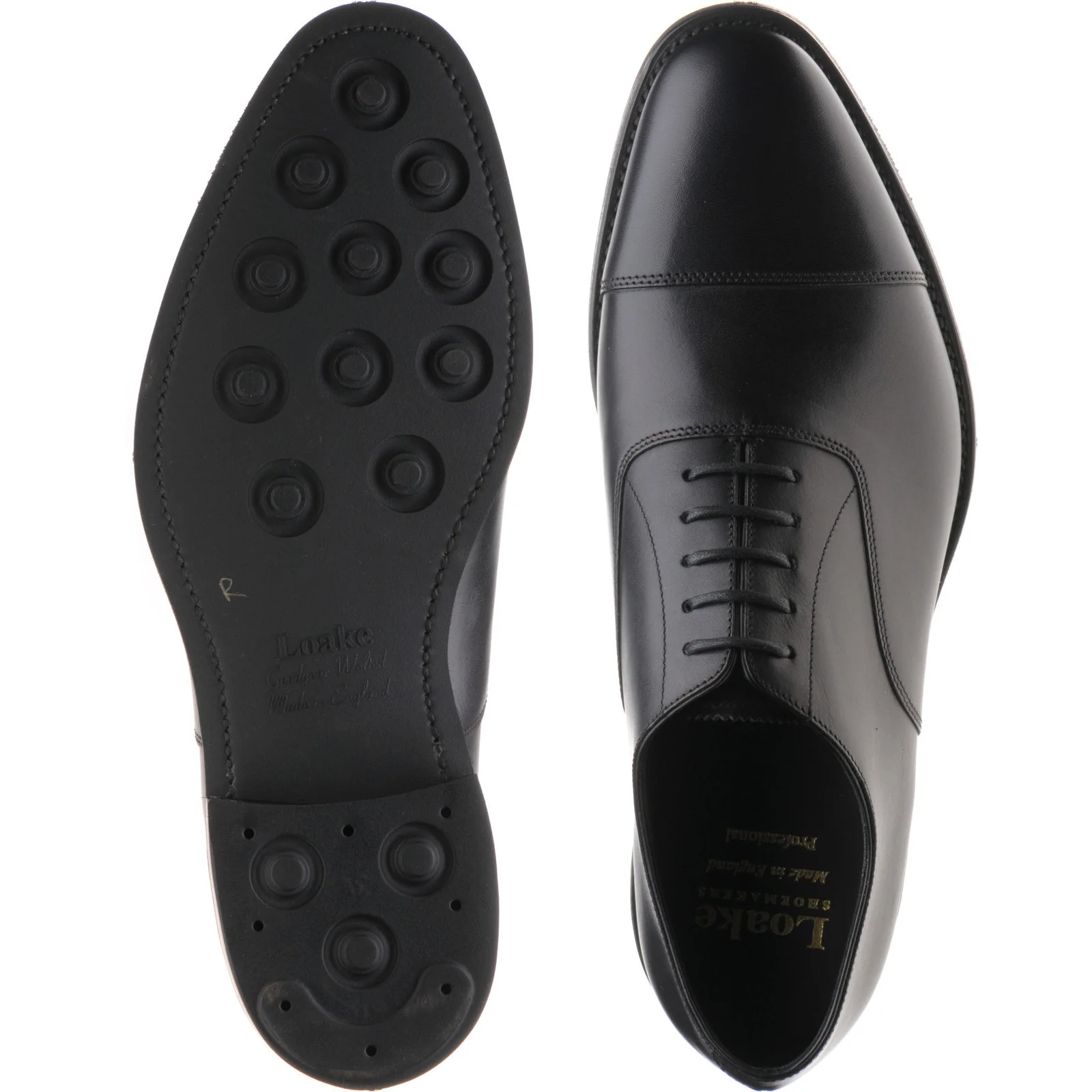 Loake Wadham Rubber mens rubber-soled Oxfords in black calf (second) - Image 3