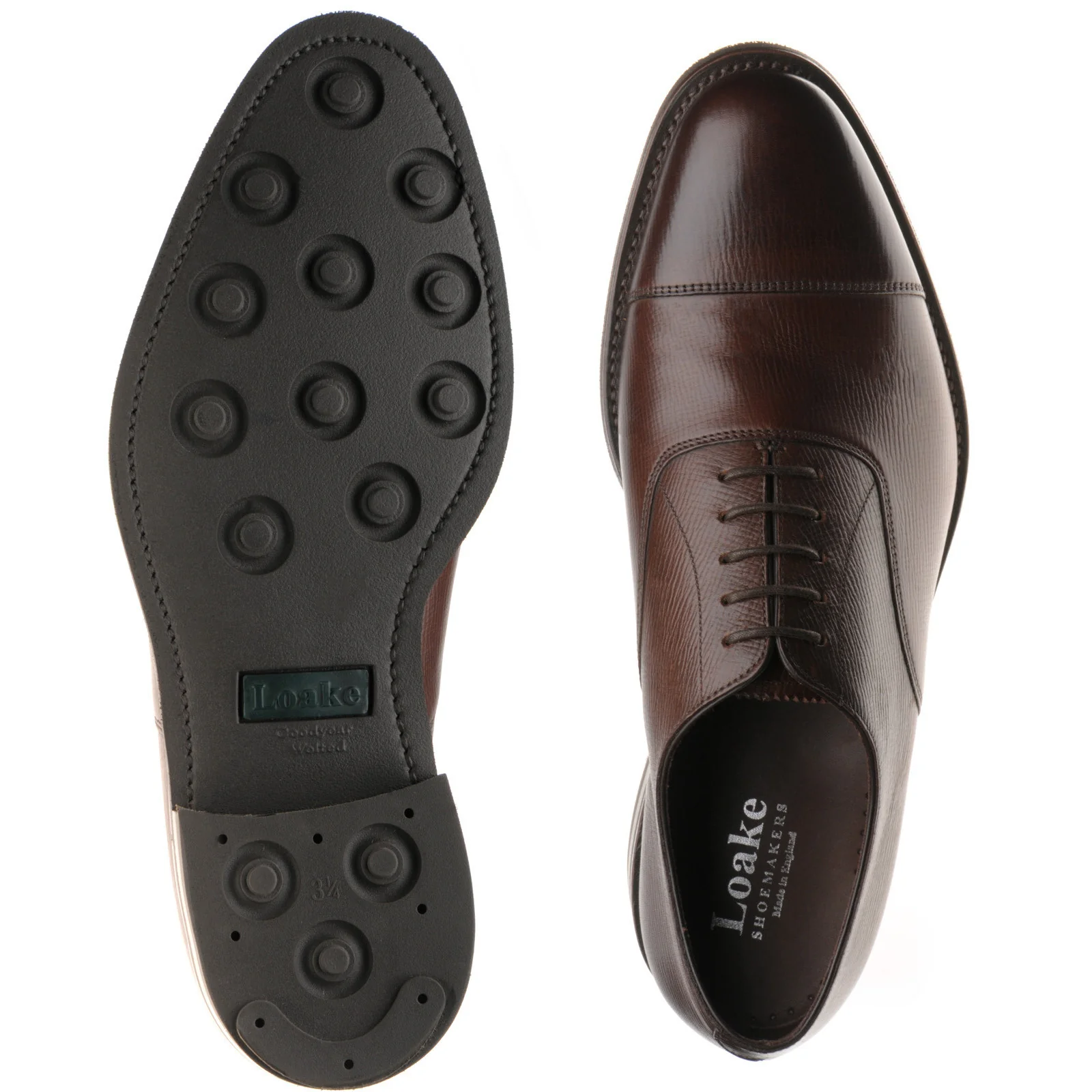 Loake Wadham Rubber mens rubber-soled Oxfords in brown grain (second) - Image 3